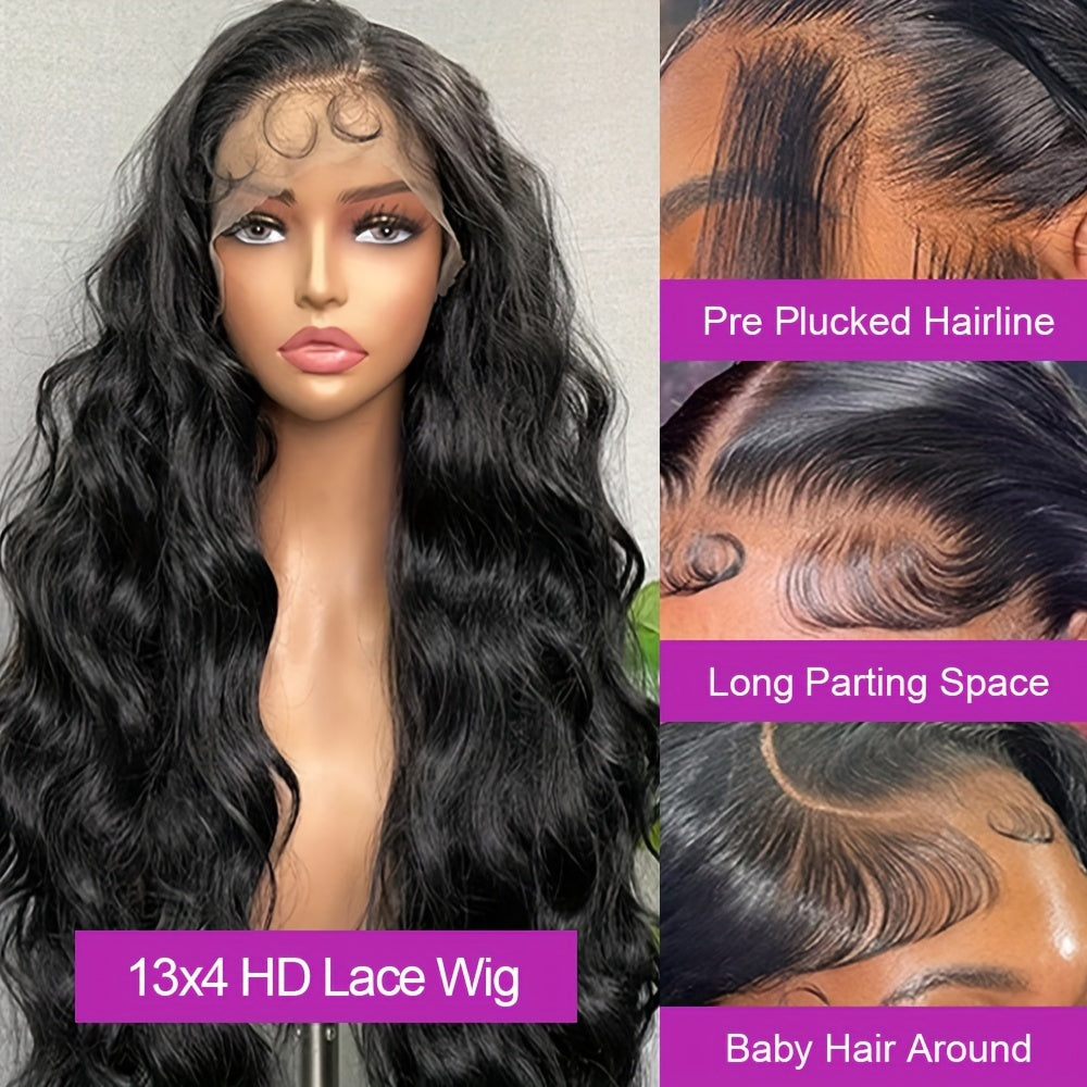 13x4 HD Lace Frontal Wig - Luxurious Loose Deep Wave Brazilian Body Hair, 200% Density, Glueless, Natural Looking, Vacation Style for African Women