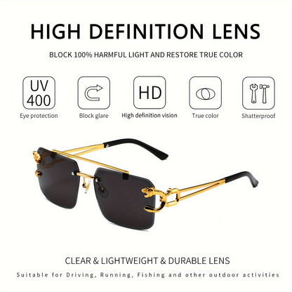 2Pcs Vintage-Inspired Rimless Square Sunglasses - Large Frame, Magnesium Aluminum Alloy, Anti-Reflection PC Lenses, Daily Leisure and Hiking Essential - Includes Eyewear Accessories