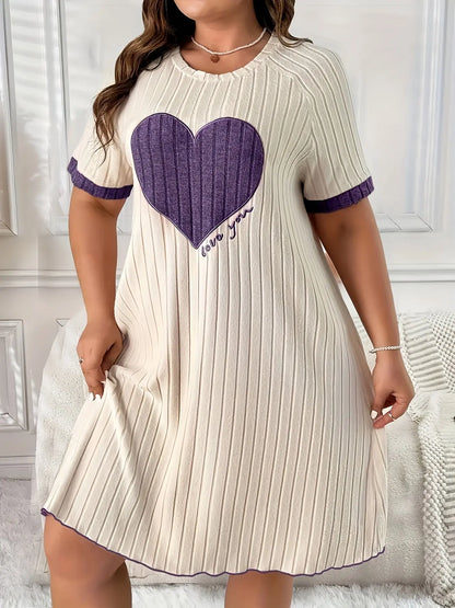 Plus Size Short-Sleeve Dress with Heart Embroidery Two-Piece Set Temu