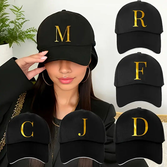 Unisex Polyester Baseball Cap | Adjustable Fit | Lightweight, Breathable & Quick-Dry | Golden Letter Print Embroidery 'M' or 'A' | Ideal for Outdoor Sports and Travel | Stylish Hip-Hop Dad Hat, Casual Wear Hat | Hiphop Style Chic Le'Meek