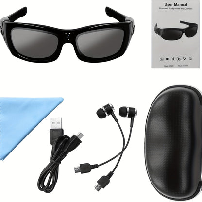 1pc 1080P Ultra Clear Glasses, Outdoor Cycling Sports Glasses With Smart Audio & Portable Camera Recorder, Glasses With 32GB Memory Card, USB Interface & Headphones