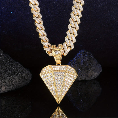 1 Pc Mens Hip Hop Punk Golden Large Rhinestone Pendant Necklace, Fashion Miami Cuban Chain