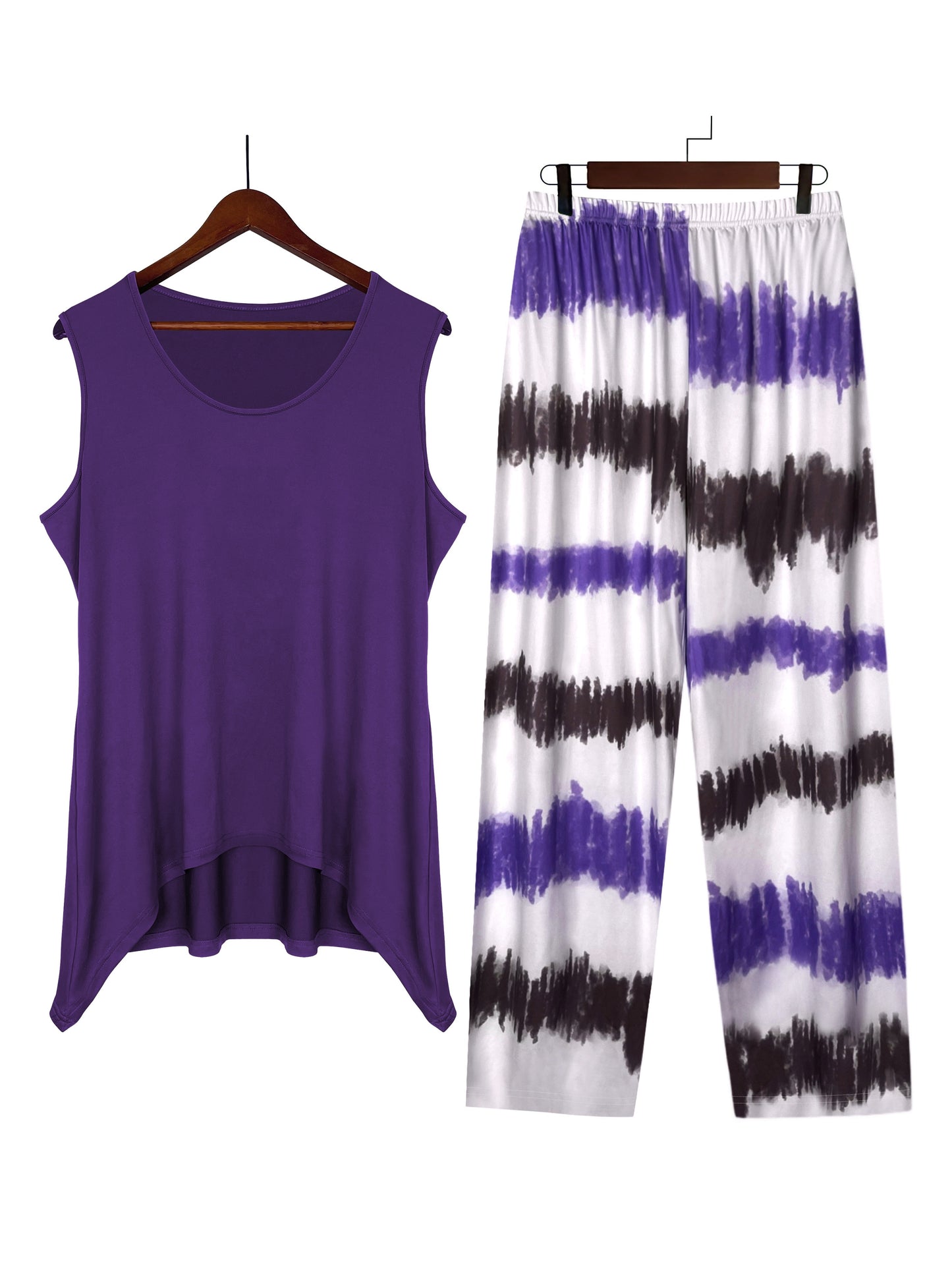 Plus Size Tie Dye Print Two-piece Set, Crew Neck Tank Top & Shorts Outfits