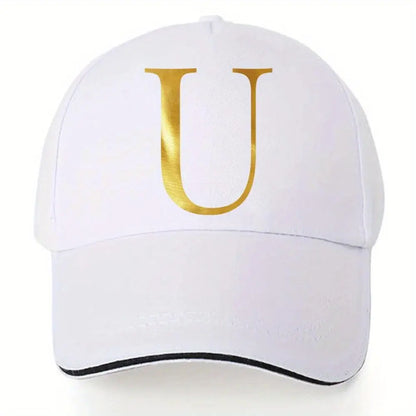 Lightweight Baseball Cap with Adjustable Shoulder Strap, Breathable And Quick Drying- Customizable Golden Letter Design, Suitable for Outdoor Sports And Travel, Baseball Cap Chic Le'Meek
