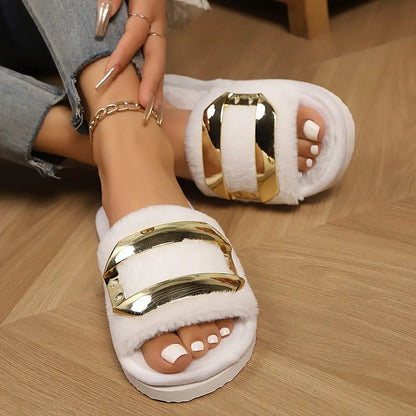 Women'S Black Satin Slippers with Golden Floral Applique - Soft Furry, Flat Sole, Indoor House Shoes for Bedroom & Vacation, All-Season Comfort, Wooden Floor Design, Bedroom Slippers | Elegant Home Footwear | Faux Cover Upper Chic Le'Meek