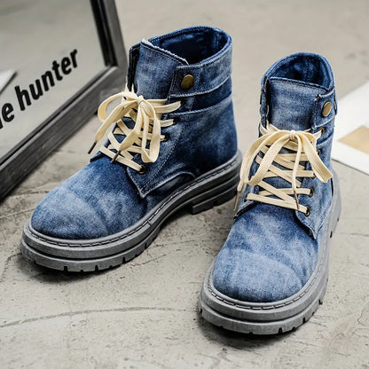 Men's Thick Anti-Slip Shock-Absorbing Ankle Boots - Durable PU Upper & PVC Sole, All-Season Versatile Lace-Up Shoes for Casual, Outdoor & Daily Wear, Casual Streetwear, Modern Street Footwear, Comfortable Fabric Insole Chic Le'Meek