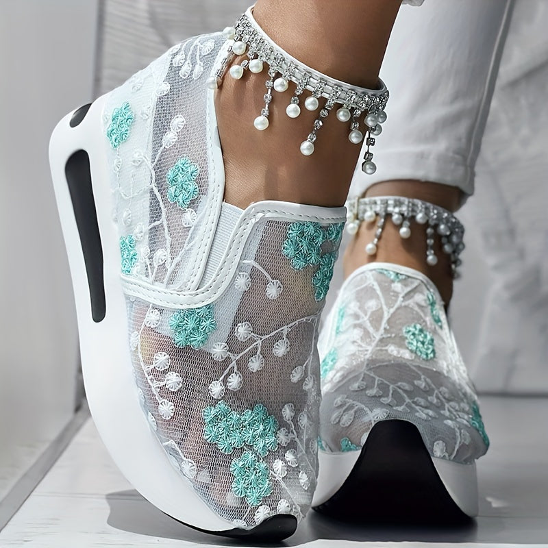 Floral Embroidery Sheer Mesh Sneakers