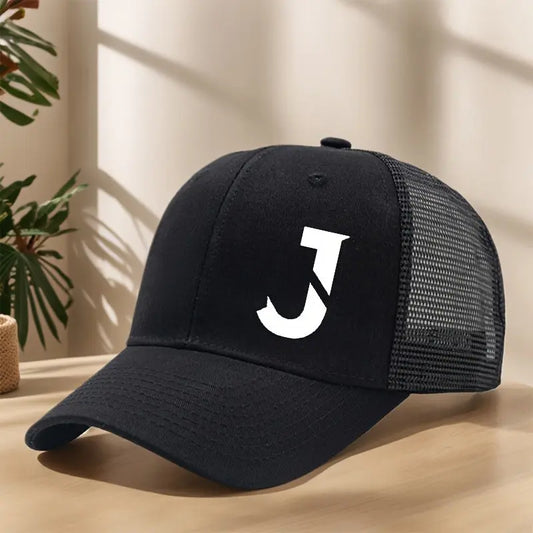 Creative Alphabet J Printed Baseball Cap - Spring/Summer Mesh Breathable Adjustable Bill Cap for Outdoor Leisure, Sports, Hiking, Fishing, and Sun Protection - Polyester Material, Non-Stretch Fabric, Lightweight, Hand Wash or Chic Le'Meek