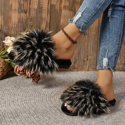 Cozy Faux Fur Slippers - Soft, Plush, Open-Toe Design for Comfortable Indoor Wear - Perfect for Relaxation at Home