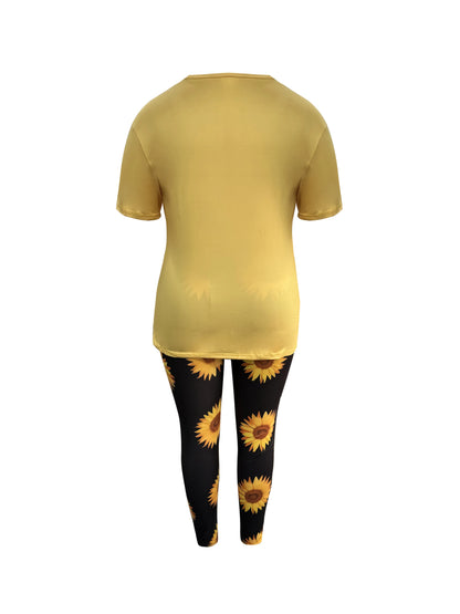 Floral Print Live In The Sunshine Lettering Women's Casual Suit - Pants With Pockets Chic Le'Meek