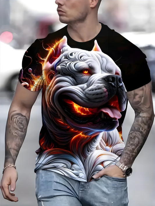 Plus Size Mens 3D Pug Graphic Tee - Fashionable Streetwear Design - Comfortable Short Sleeves for Trendsetters