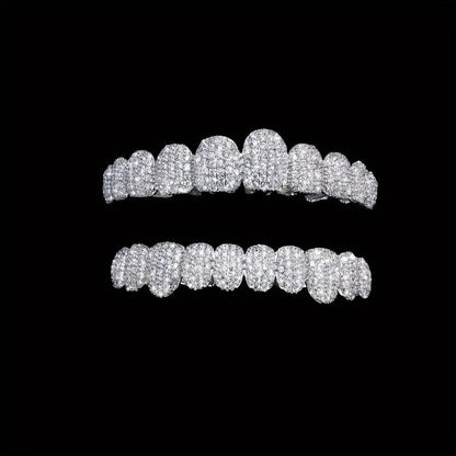 2pcs/set Synthetic Zircon Grillz Set, Unisex, Fashionable Hip Hop Mouth Teeth Grills, One Size Fits All, Removable Tooth Caps, For Rappers And Parties, With Mold Kit Temu