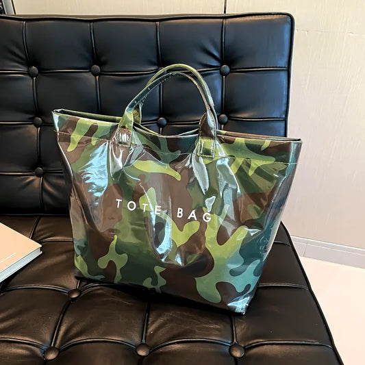 Women'S Fashion Tote Bag, Casual Style, Large Capacity, Fixed Shoulder Straps, Hook-and-loop Fastener Closure, Polyester Lining, Random Print Design, Versatile for Work and Commuting - White/Green/Red Chic Le'Meek