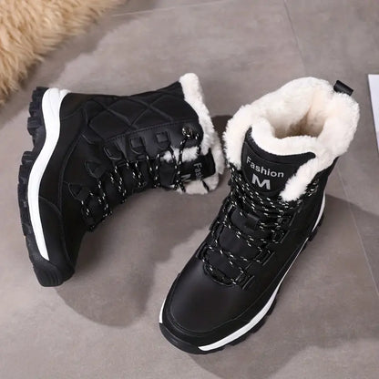 Women'S Winter Snow Boots, Anti-Slip Thick Warm Fleece-Lined Shoes, Solid Color, Round Toe, Fabric Upper, TPR Sole, Superfine Fiber Inner, Man-Made Materials - Cozy Footwear for Cold Weather Chic Le'Meek