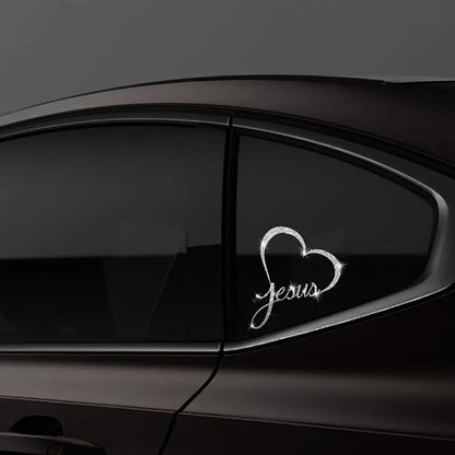 1pc JESUS Car Door Decoration Sticker Love Reflective Decal Window Fashionable Bling Shiny Car Decal Chic Le'Meek