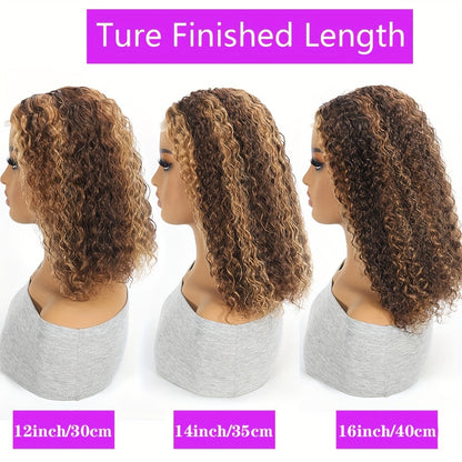 Curly Bob Wigs 13X4 Lace Front Wig Brazilian Remy Human Hair Wigs Blonde Brown Deep Wave Short Wig For Women 13x4 Lace Highlight Color 4/27 10-16inch 150%