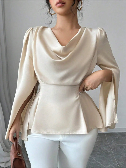 Plus Size Women's Elegant Solid Color Beige Short Sleeve Blouse AliExpress