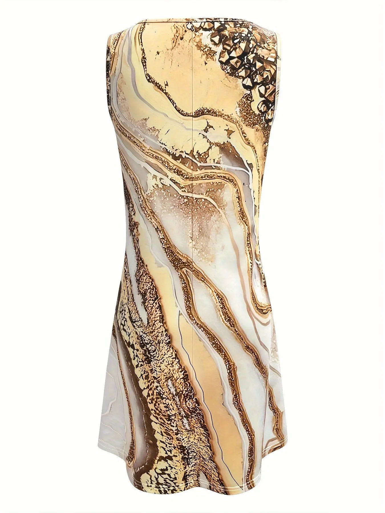[Directional Style] Summer Women'S Fashion Marbling Printed Sleeveless Vest Dress round Neck Pocket Casual Dress plus Size Dress Women'S Clothing Chic Le'Meek