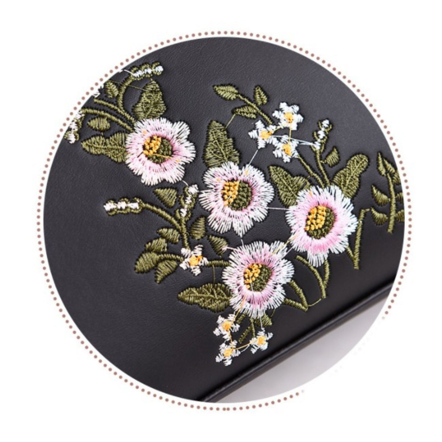 Elegant Flower Pattern Faux Leather Crossbody Handbag with Removable Strap and Rayon Lining - Zipper Closure, Embroidered Embellishment, Double Handle Design