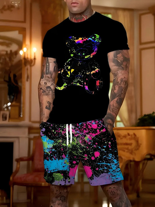 [Plus Size Cotton Tee] 100% Cotton Lightweight Men's Plus Size Short Sleeve T-Shirt | Regular Fit Casual Top for Outdoor & Casual Attire, Vibrant Cartoon Print Design, Comfortable Fit, 180g Summer Tee Chic Le'Meek