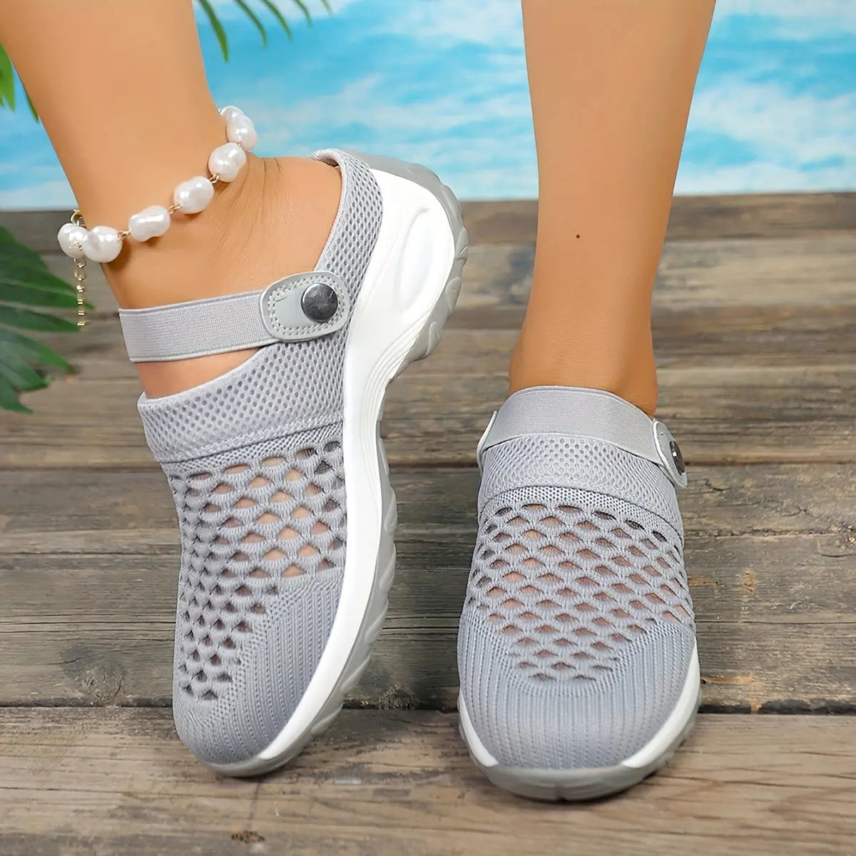 [Mesh Slip-On Clogs] Breathable, Lightweight Women's Comfort Mesh Slip-On Clogs | Air Cushion, Non-Slip Sole for Indoor & Outdoor Use | Purple & White Design, Versatile Slippers Chic Le'Meek