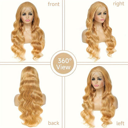 13x6 Ombre Honey Blonde Body Wave Lace Front Wig - 150% Density, Pre-Plucked Bleached Knots, Transparent Lace, Glueless, Elegant Style for African Women