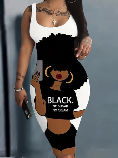 New Large Size Cartoon Portrait Printed Vest Dresses Chic Le'Meek