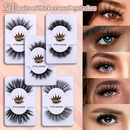 20-Pair Luxury Faux Mink Lash Set - 5 Flawless Styles, Soft & Fluffy, 3D Cat Eye Effect - Versatile for Daily Wear & Glamorous Parties - Reusable