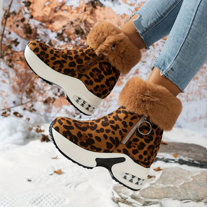 Women's Platform Wedges Ankle Boots, Casual Push Lined Side Zipper Short Boots, Warm & Comfortable Winter Shoes Chic Le'Meek