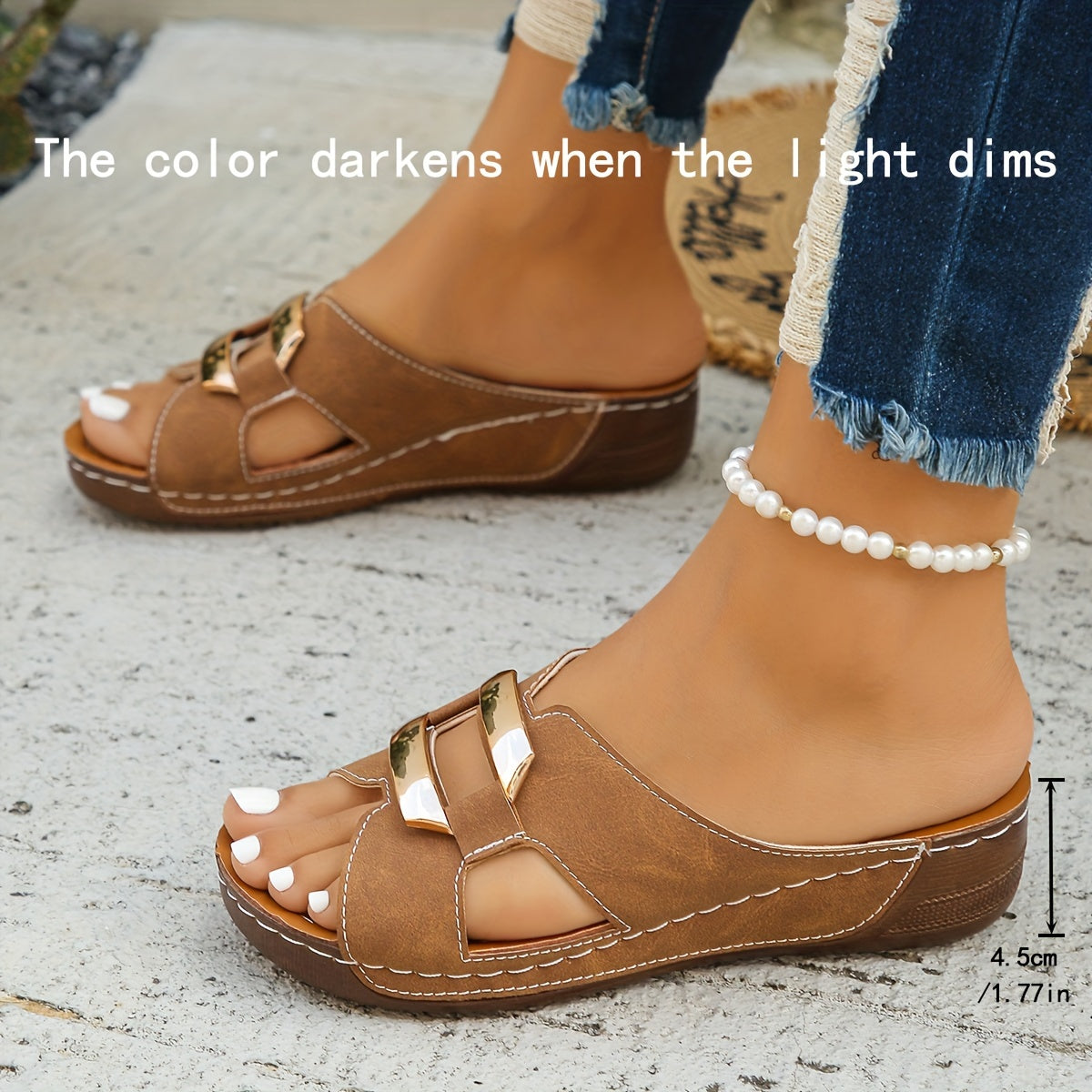 Mid Heel Platform Wedge Sandals - Comfortable Slip-On Open Toe Shoes with Rubber Sole, Man-Made Materials, and Solid Color Design - Perfect for Casual Summer Beach Wear