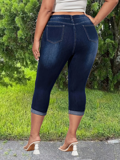 Plus Size Womens Stretch Jeans - Comfortable & Flattering Fit with Zipper Closure - Stylish Cuffed Denim Pants for Versatile Wear - Premium Quality