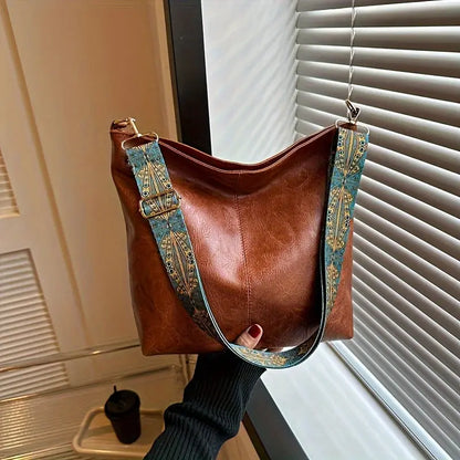 [Vintage Tote Bag] Large Vintage Tote Bag | Crossbody Bag with Removable Strap, Zipper Closure, Polyester Lining, Random Printing, No Edge Paint, for Women, Black/Beige/Rose Red/Pink/Light Grey/Blue/Light Green/Green/Light Br Chic Le'Meek