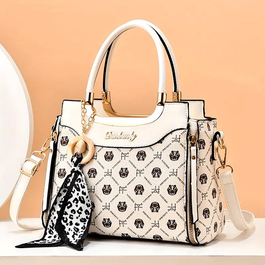 2024 New Women's Light Luxury Checkered & Polka Dot Crossbody Bag - Adjustable Shoulder Strap,, Golden-Tone Hardware, Zipper Closure, Versatile Handbag for Casual & Formal Occasions, Purse Strap Crossbody, Cheetah Print Accen Chic Le'Meek