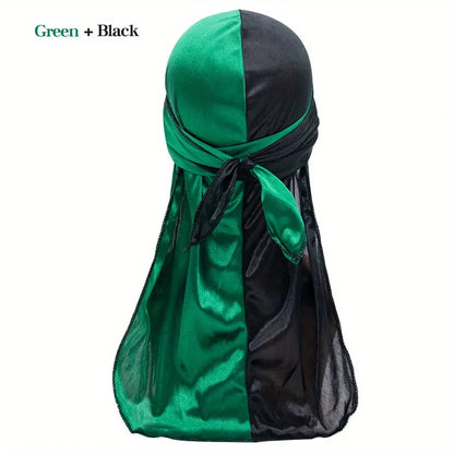 Silky Durag - Assorted Colors Satin Pirate Cap with Long Tail, Wide Straps, Elastic Breathable Head Wrap Chic Le'Meek