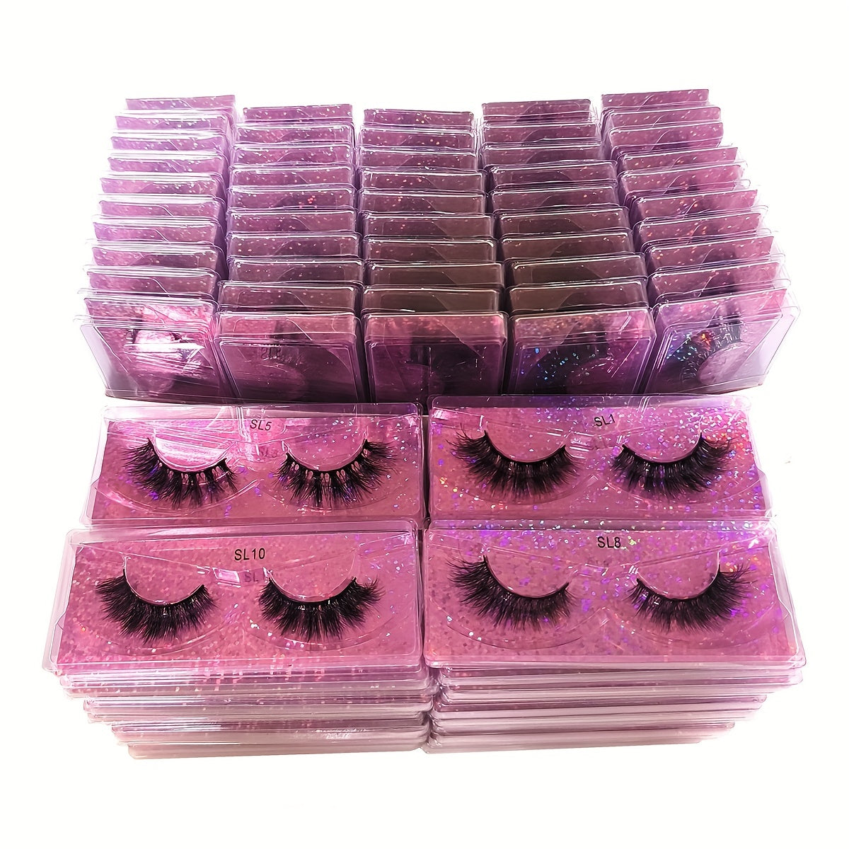 50 Pairs of 3D Waterproof Mink Lashes with Sparkle - Natural, Fluffy, and Voluminous - 13-15mm Length, Mixed Upward Curve - Reusable and Portable - Perfect for Everyday Makeup