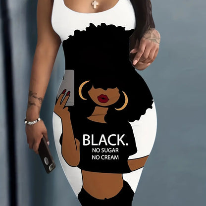 New Large Size Cartoon Portrait Printed Vest Dresses Chic Le'Meek