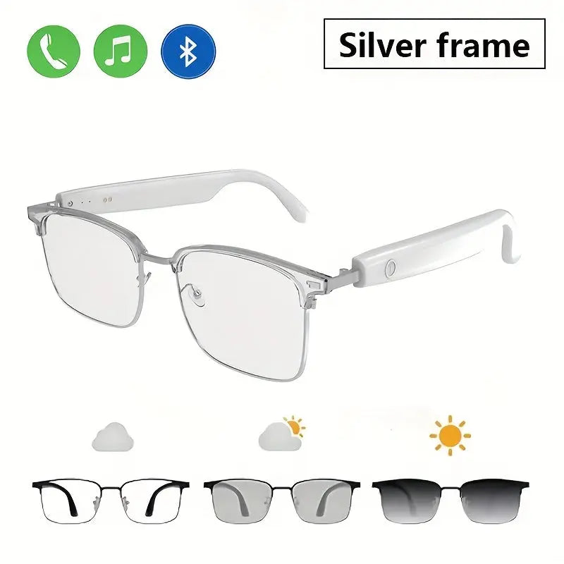 [Wireless Audio Glasses] 1pc Wireless Audio Glasses - Self-Adjusting Color Lenses, Anti-Blue Light Protection, Built-in Microphone, USB Charging, Rechargeable Lithium Polymer Battery - Ideal for Office, Outdoor Activities, Dr Chic Le'Meek