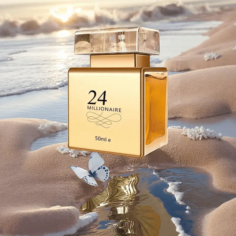 24 Millionaire Eau De Parfum for Women 1.7oz - Luxurious Golden-Tone Transparent Bottle, Long-Lasting Floral & Fruity Scent, 10-20% Concentration, Perfect for Dating, Daily Use & Gift Giving Chic Le'Meek