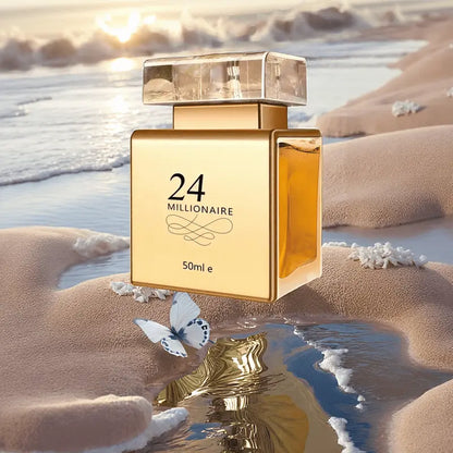 24 Millionaire Eau De Parfum for Women 1.7oz - Luxurious Golden-Tone Transparent Bottle, Long-Lasting Floral & Fruity Scent, 10-20% Concentration, Perfect for Dating, Daily Use & Gift Giving Chic Le'Meek
