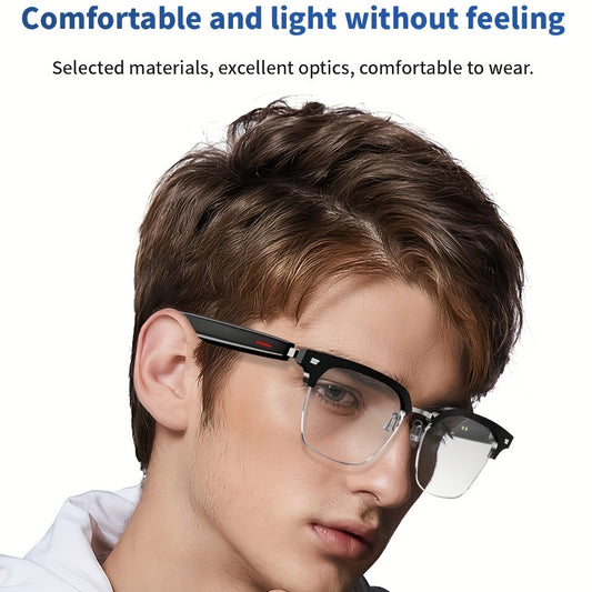 Classic Half Frame Fashionable Smart Glasses, Smart Touch Audio Glasses, Sports Outdoor, Office, Business, Driving Glasses, Portable Smart Ultra Clear Glasses, Cycling Glasses, Music Playback Glasses, Powerful Stereo