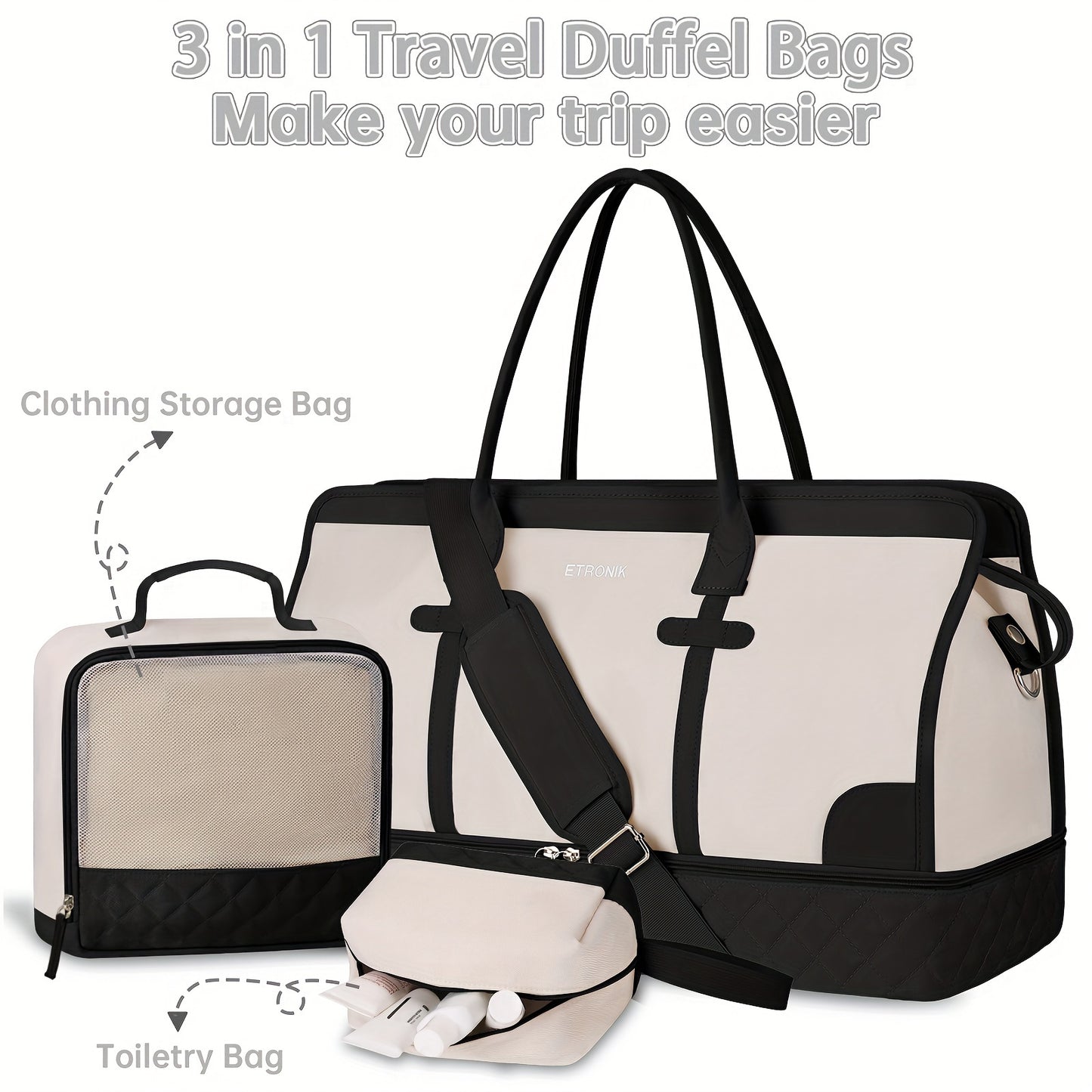 Fashionable Checkered Travel Pro Duffel Bag Set - 4-in-1 with Embroidered Nylon, USB Charging, & Separate Shoe Compartment