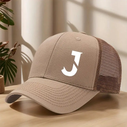 Creative Alphabet J Printed Baseball Cap - Spring/Summer Mesh Breathable Adjustable Bill Cap for Outdoor Leisure, Sports, Hiking, Fishing, and Sun Protection - Polyester Material, Non-Stretch Fabric, Lightweight, Hand Wash or Chic Le'Meek