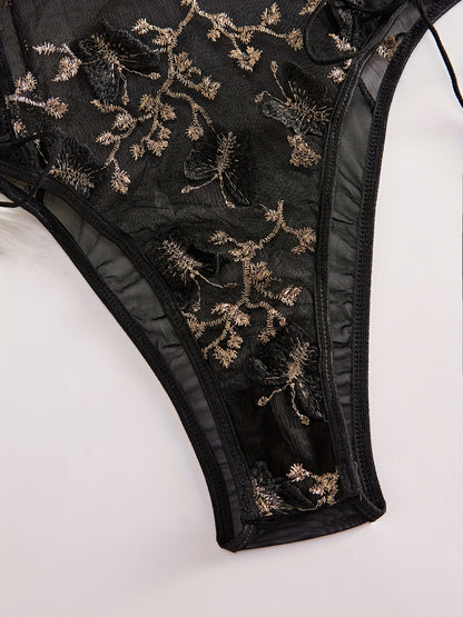 Sexy Embroidered Solid Color Design, Charming Women's Underwear for a Night Out - Elegant, Ambiguous, and Rich Atmosphere