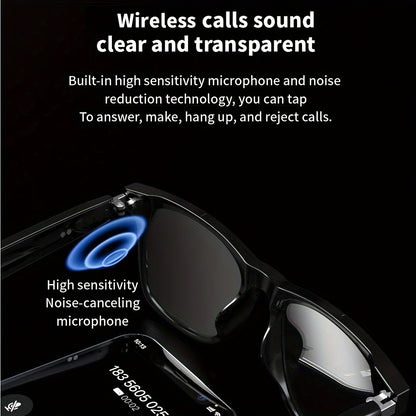 Smart Glasses - Polarized Sunglass Lenses & Blue Light Filtering - Low Latency Audio - Built-in Mic & Speakers - Touch & AI Voice Assistant Compatible - 5hrs Battery Life - Rectangle/Large - Perfect Gift For Any Occasion