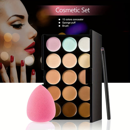 15-Color Waterproof Concealer Palette Pro - Full Coverage Foundation for Acne, Dark Circles, Freckles, Scars, Brightening, Contouring