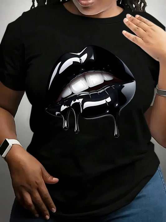 Plus Size Lip Printed T-Shirt Pure Casual Short Sleeve Shirt Breathable Very Suitable for Daily Wear Chic Le'Meek