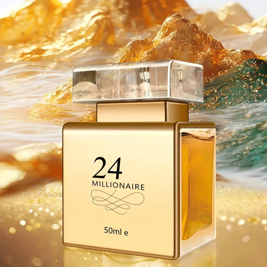 24 Millionaire Eau De Parfum for Women 1.7oz - Luxurious Golden-Tone Transparent Bottle, Long-Lasting Floral & Fruity Scent, 10-20% Concentration, Perfect for Dating, Daily Use & Gift Giving Chic Le'Meek