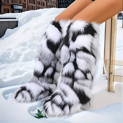 Fashion Faux Fur Knee High Boots - Women's Solid Color Snow Boots, Comfortable Chic Le'Meek