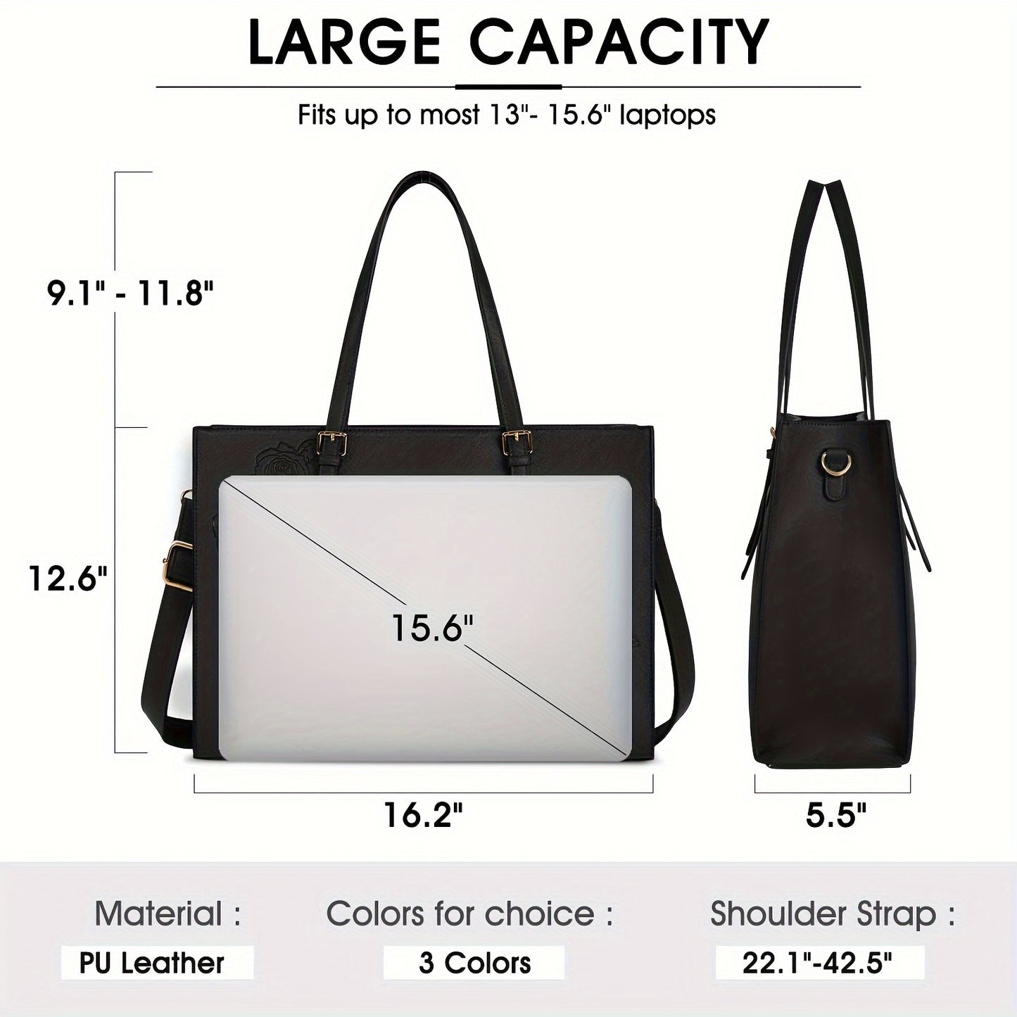 NUBILY Laptop Bag For Women Waterproof Lightweight PU Leather 15.6 Inch