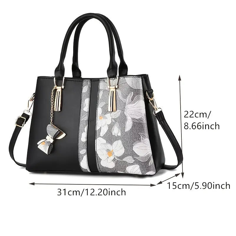 [Chic Floral Print Shoulder Handbag] Elegant Floral Print Women's Handbag - Chic Colorblock Shoulder Bag with Zip Closure, Durable PU Material Chic Le'Meek